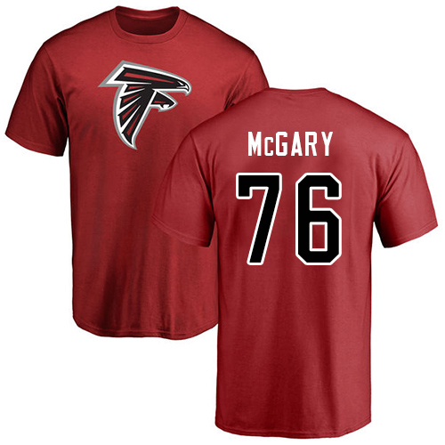 Atlanta Falcons Men Red Kaleb McGary Name And Number Logo NFL Football #76 T Shirt